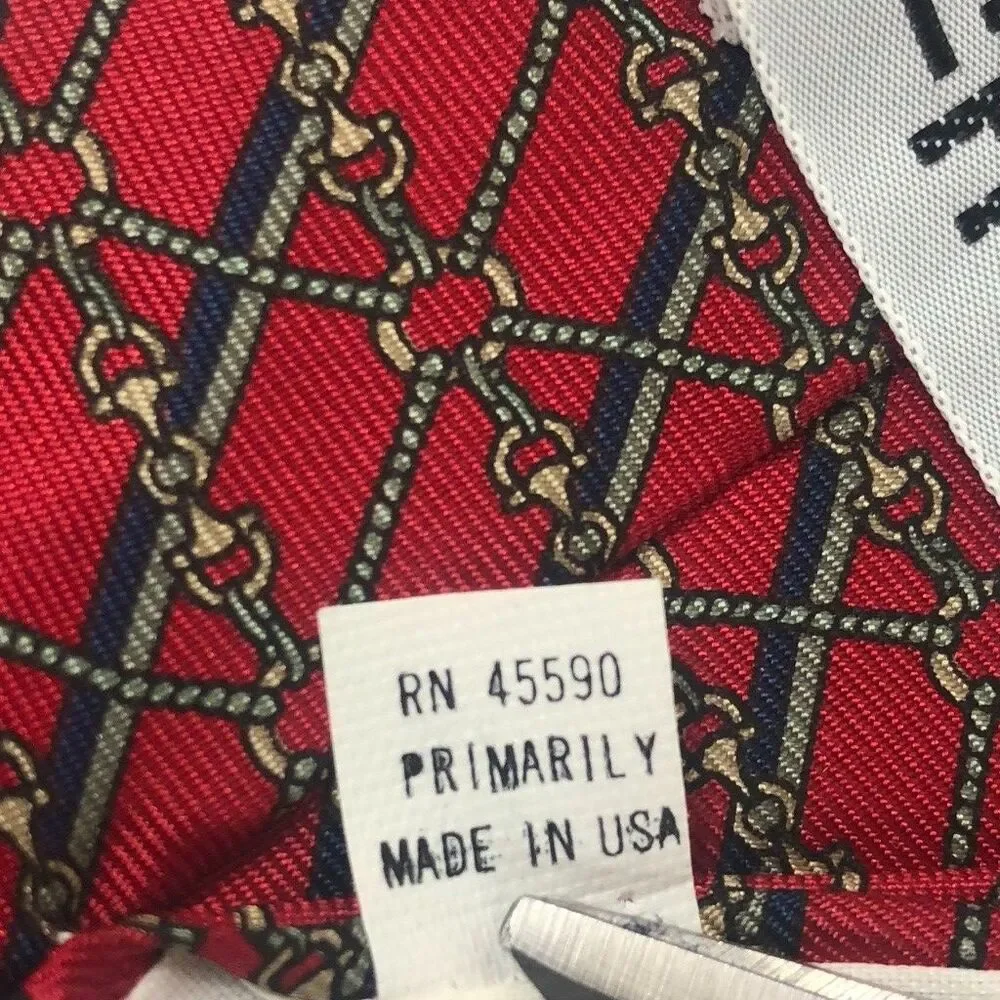 Mark Alexander Red Silk Equestrian Horse Bit Chain Diamond Grid Necktie USA Tie
